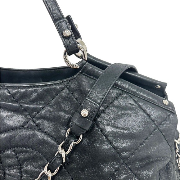 Chanel Matelasse Quilted Black Shimmer Leather Chain Shoulder Tote Bag - Picture 5 of 16